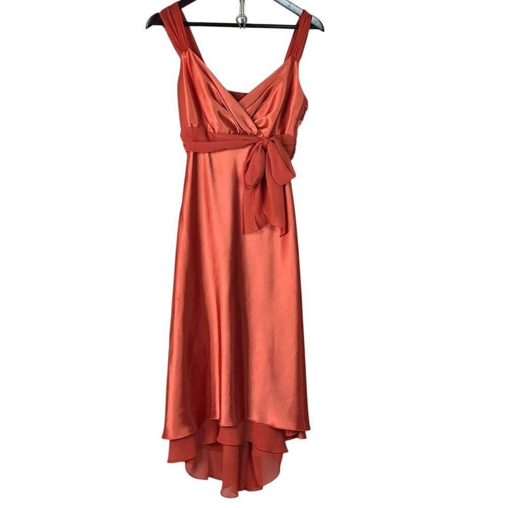 Davids Bridal Size 6 Rustic Orange Satin High-Low Bridesmaids Dress